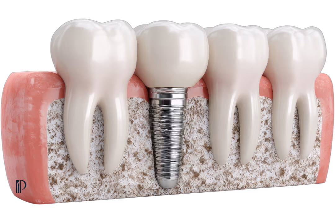 Implante dentário em imagem ilustrativa no Instituto Premisse, mostrando a estrutura do implante e a reabilitação oral em Brasília, DF.